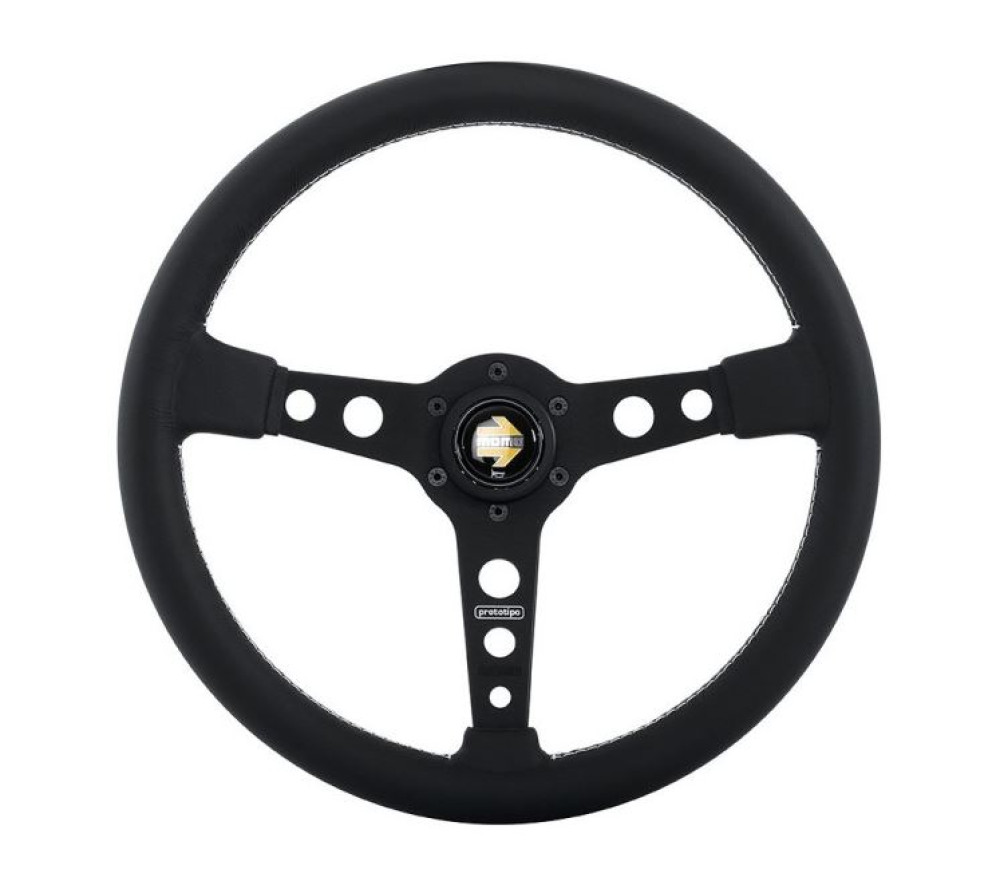 Prototipo 370mm black leather silver MOMO